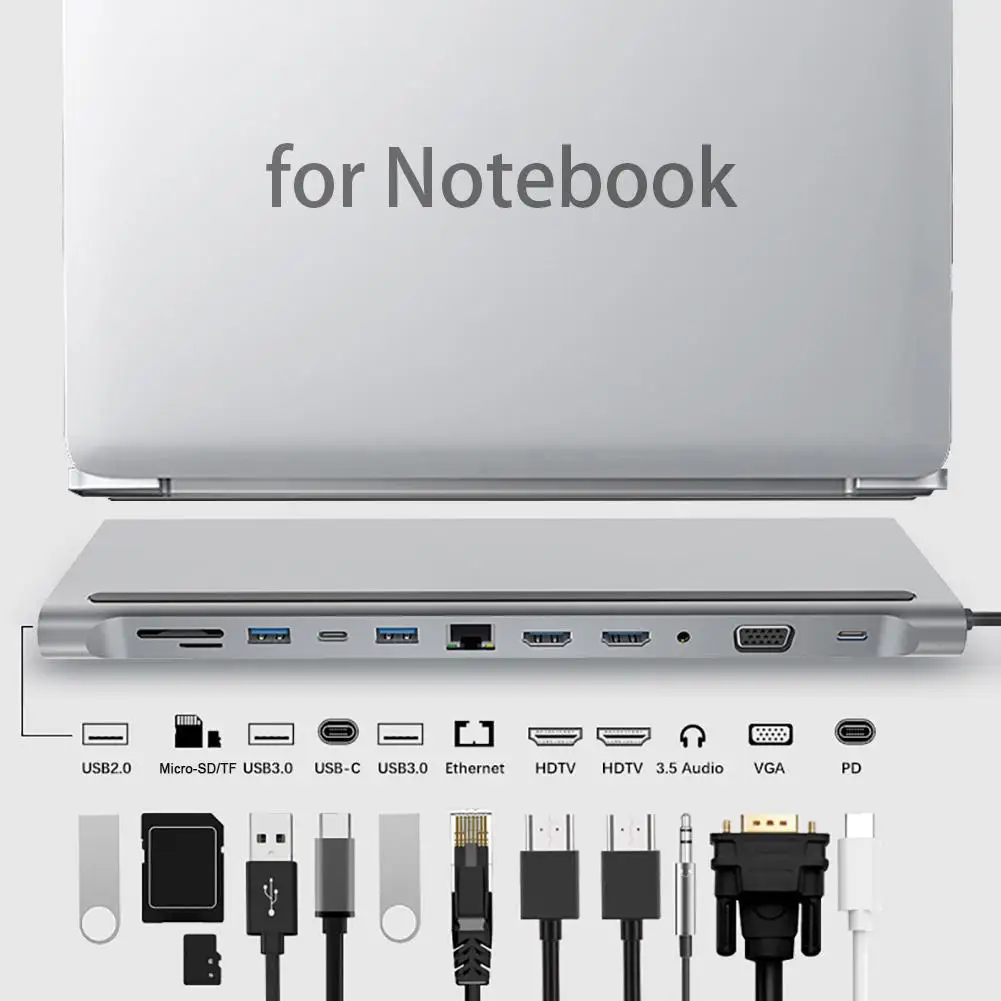 Адаптер 12 в 1 для двух HDMI/VGA/USB 3 0 Hub/PD/RJ/Micro SD/TF карт|USB-хабы| |