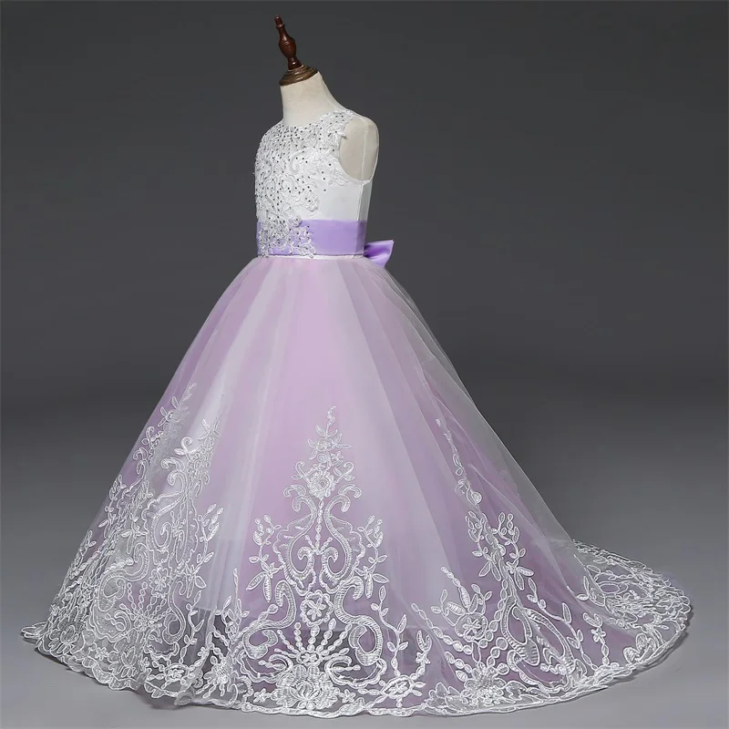 Фиолетовые Длинные Вечерние Платья с цветочным рисунком для девочек; платья для выпускного вечера для девочек; детское платье принцессы на свадьбу для подростков; платье для первого причастия