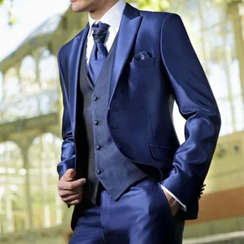 

New Classic Men’s Suit Smolking Noivo Terno Slim Fit Easculino Evening Suits For Men bright Blue tuxedos Party tuxedos Wedding
