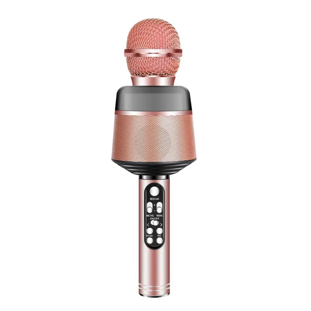 Bluetooth микрофон беспроводной микрофон с мигающими огнями портативный ручной микрофон динамик для мобильного телефона пение музыки приложения - Цвет: Rose gold