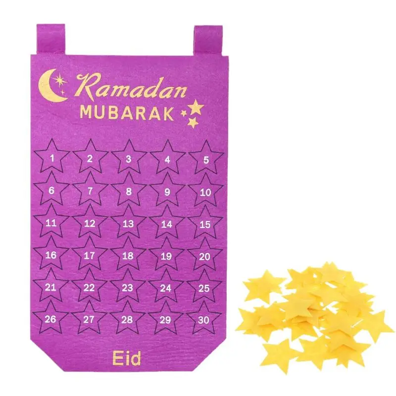 

DIY Felt Ramadan Eid Mubarak Kareem Wall Hanging Numbered Countdown Timetable Calendars Star Sticker Decoration