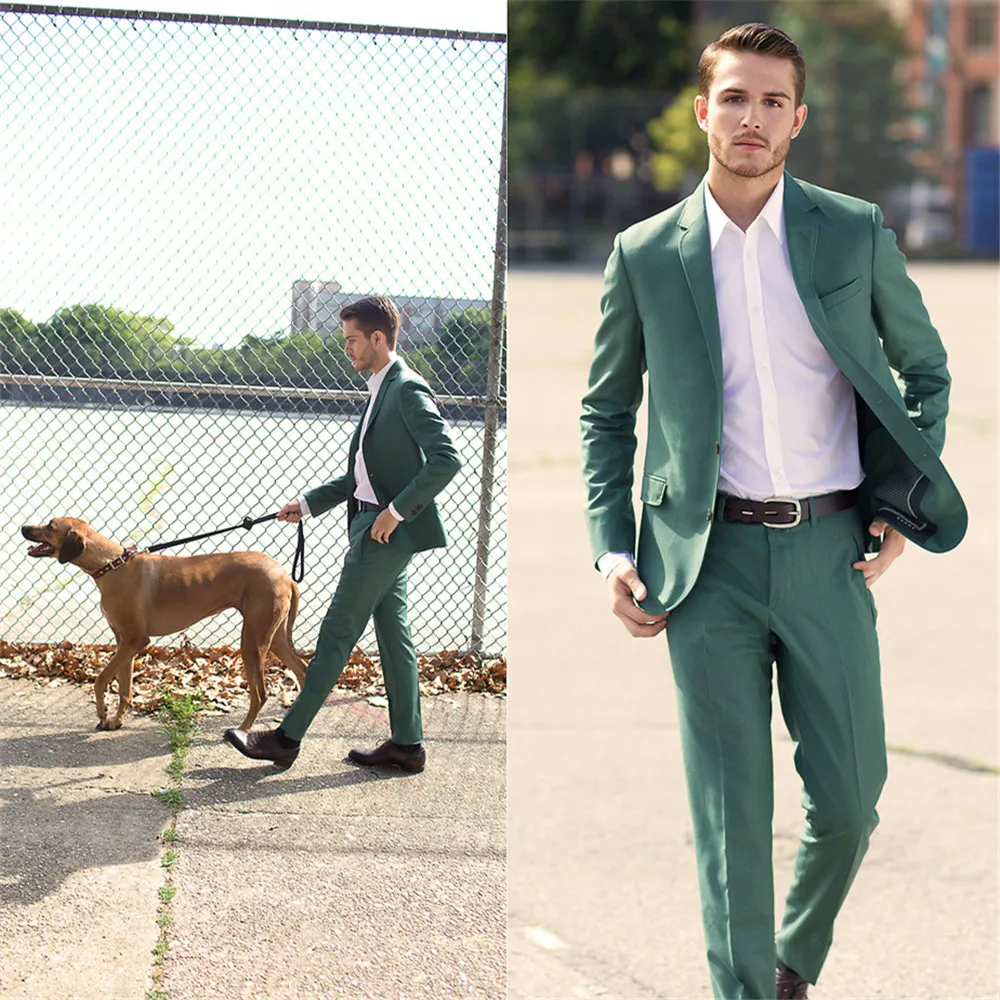 

Summer Custom Made Green Mens Suit Dress Best Terno Slim Fit Wedding Terno Masculino Blazer 2pieces (Coat+Pants+Tie)