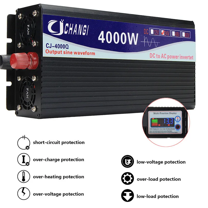 

Inverter 12V To 220V 3000/4000/5000/6000W Voltage Transformer Power Solar Inverter Pure Sine Wave Converter Adapter LCD Screen