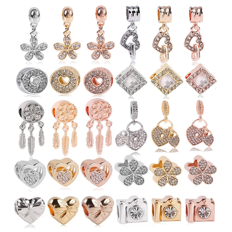 

Boosbiy 2pc Gold/Rose Gold/Silver Color Charms Beads Pendant Fit Brand Bracelet & Necklace DIY Making Jewelry Accessories