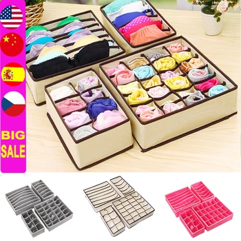 

4pcs Underwear Storage Boxes Socks Divider Drawer Lidded Closet Underwear Organizer Drawer By For Underwear Bras Socks Ties