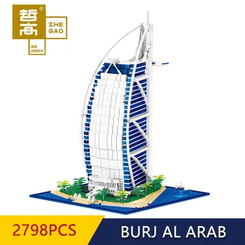 

In Stock QL0963 2798PCS Dubai Burj Al Arab Hotel Building Blocks Street View 15001 15002 15003 15004 15006 Creative Gift Bricks