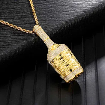 

D&Z Gold AAA Iced Out Bling Champagne Bottle Shape Necklace Cubic Zircon Pendant For Women Gold Color Vogue Jewelry For Rocker