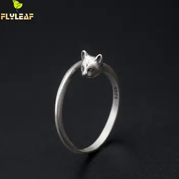

925 Sterling Silver Retro Cat Head Open Ring For Women Palace Cold Style Handmade Lady Girl Gift Vintage Jewelry Flyleaf