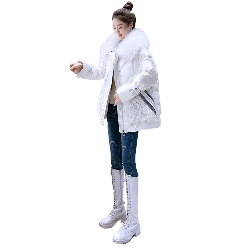 

Women's Short Down Cotton Coat 2021 Winter New Korean Loose Parka Temperament Fur Collar Thick Warm White Cotton Outerwear N1556