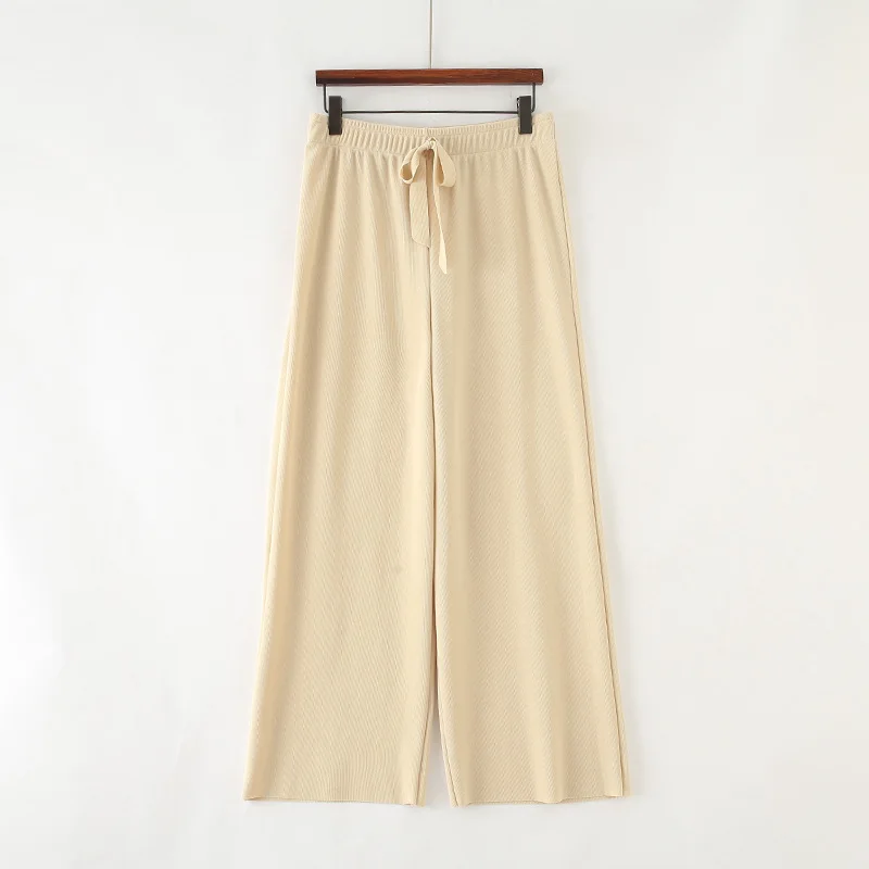 Вискоза трикотажные свободные штаны женские зубочистки брюки весна и лето осень стиль ретро простые на шнуровке с высокой талией свободные C
