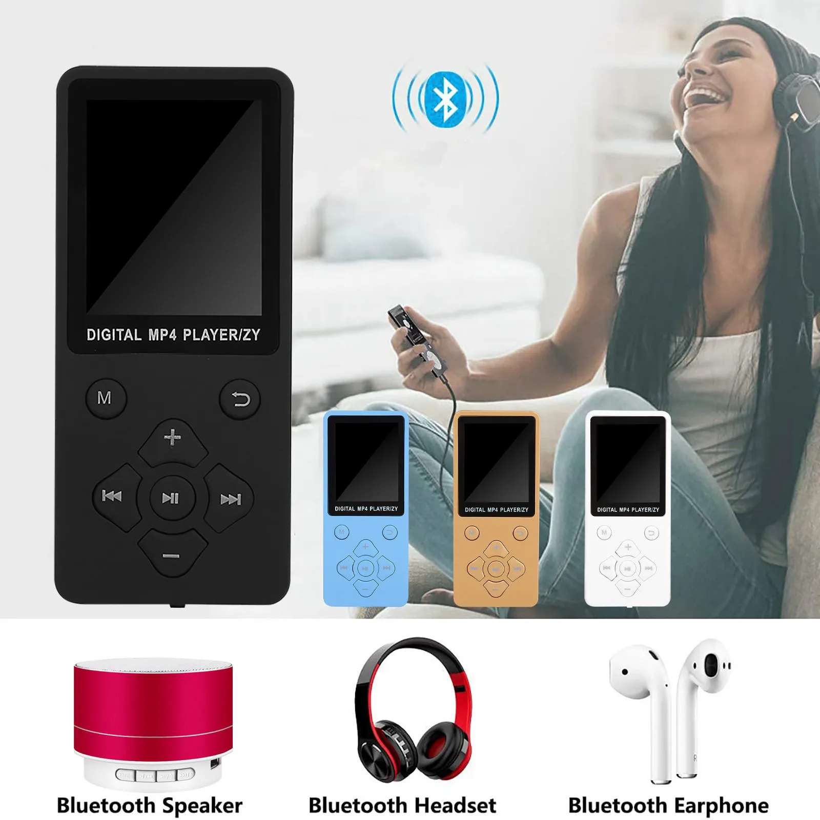 Portable Bluetooth MP3 Player Mini Music Players Support 32GB Micor SD /TF card Fashion Sports Walkman With 3.5mm Earphones | Электроника