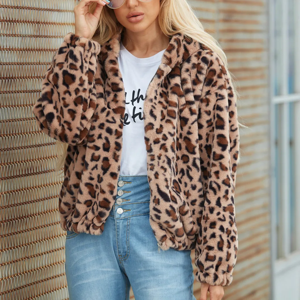 Chaqueta Leopardo Mujer меховые куртки женские теплые пальто из искусственного меха куртка леопардовая верхняя одежда с капюшоном winterjas dames