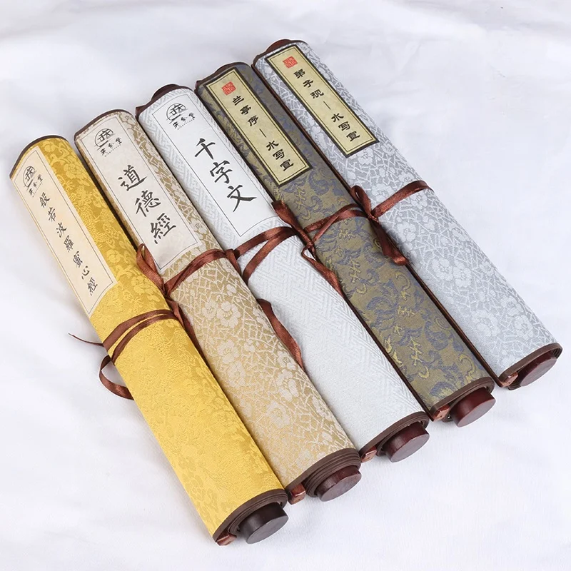 Small Regular Script Water Writing Cloth Thousand-character Text Post Disciple Gauge Imitating Rice Paper with Long Scroll
