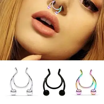 

1pcs Nose ring 2020 new nose clip medical stainless steel hot sale nasal septum false nose ring piercing jewelry