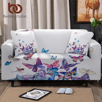 

BeddingOutlet Butterfly Slipcover For Sofas Purple Sofa Cover for Living Room Colorful Couch Cover Watercolor Chair Protector