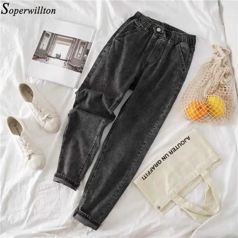 Джинсы для женщин в стиле бойфренд Модные свободные винтажные с высокой эластичной талией джинсовая брюки размера плюс Pantalones Mujer Vaqueros длиной до щиколотки