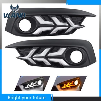 

2Pcs ABS Daytime Running Lights For Honda Civic 2016 2017 Front Bumper White+Yellow Turn Signal Lamp DRL
