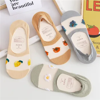 

SP&CITY Summer Colorful Fruit Thin Socks Simple Comfort Breathable Trasparente Women's Socks Sweet Invisible Anti-skid Boat Sock