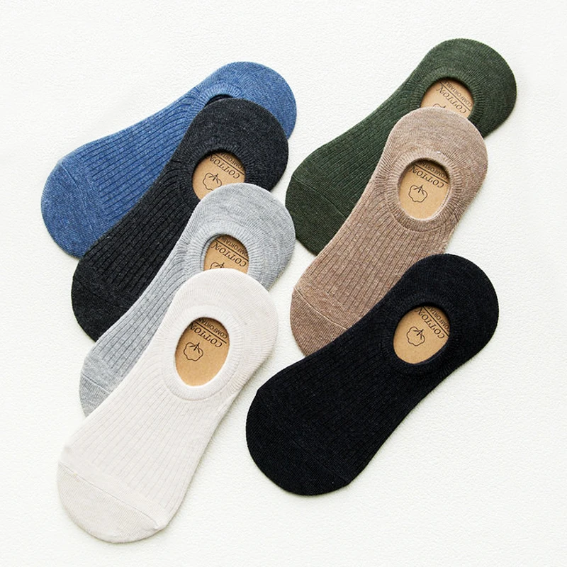 

5 pairs Solid Casual Cotton Invisible Summer Boat No Show Socks Non-slip Men Short Low Cut Sock Slippers Silicone Women Socks