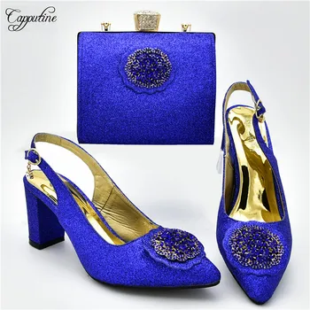 

Hot sale royal blue high heel pump shoes and bag set for fashion lady 108-5 heel height 7cm