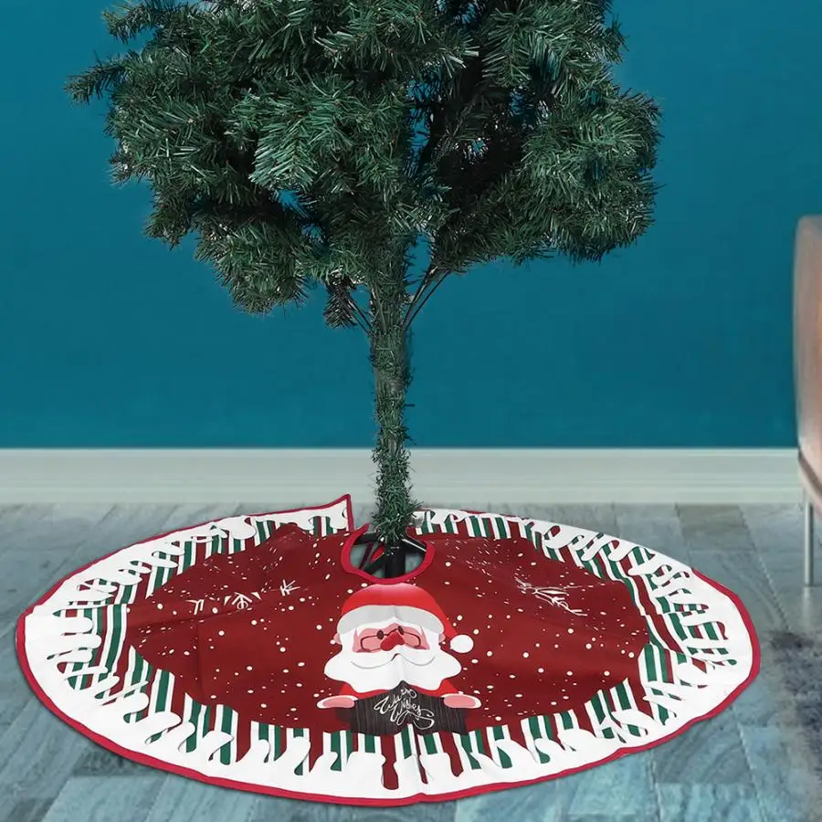 Christmas Tree Skirt 90cm Cloth Cartoon Santa Claus Pattern Merry Christmas Tree Skirt Floor Mat Cover Carpet Xmas Party