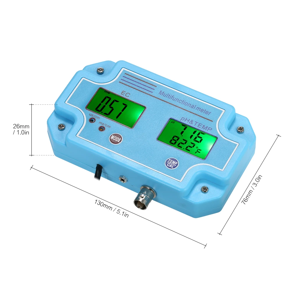 Многофункциональный 3 в 1 pH/EC/TEMP DC 6 В измеритель воды с цифровым ЖК-дисплеем трехметровый Многофункциональный монитор качества воды