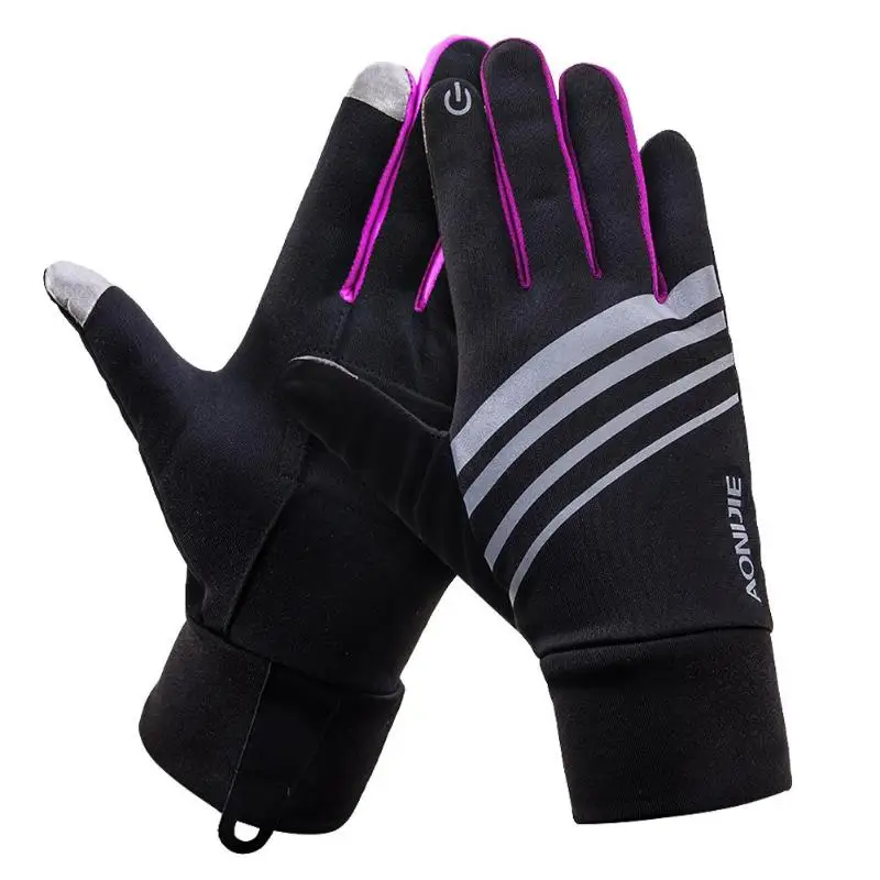 Зимние спортивные перчатки для бега на открытом воздухе, теплые флисовые перчатки с сенсорным экраном - Цвет: Красный