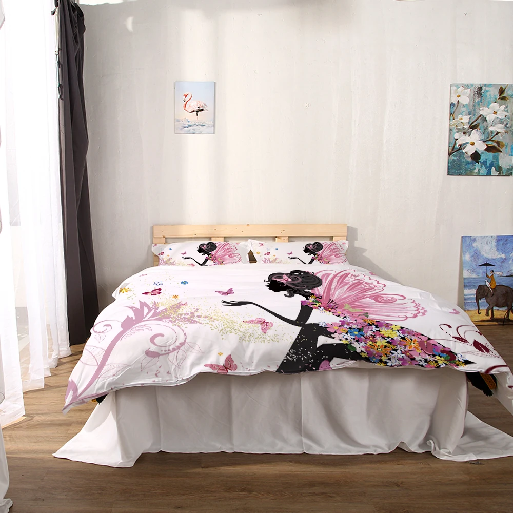 Miracille, Розовая фея, постельное белье, 3D печать, пододеяльник, наволочка, набор для девочки, спальное постельное белье, домашний текстиль, Твин, полный размер