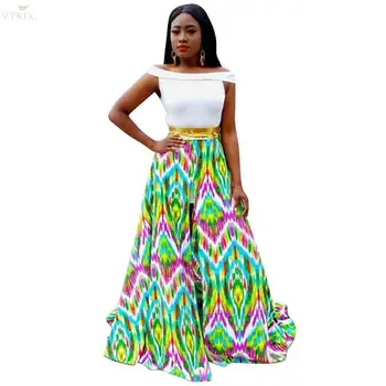 

New Colorful Printed Slash Neck Long Dress Backless Maxi Fit And Flare Dress Elegant Women Ladies Dresses Pleated Party Dresses