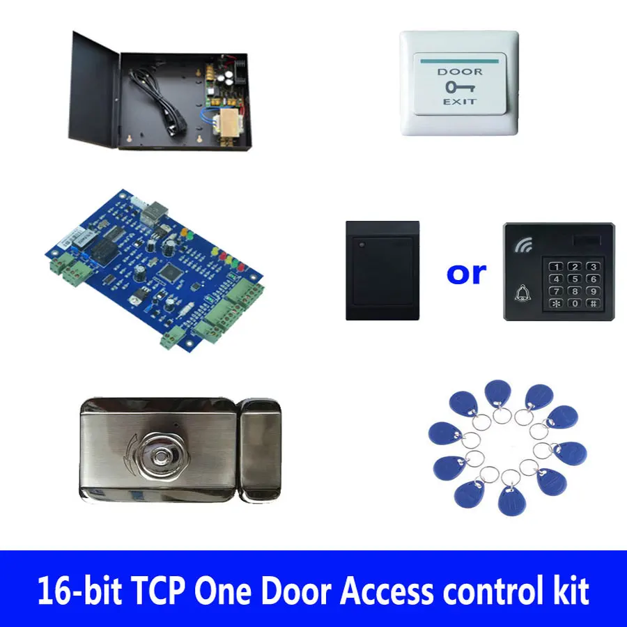 Kit Di Controllo Accessi Porta Scheda Rfid, Controllo Accessi Porta Tcp One + Alimentazione + Blocco Muto Intelligente + Lettore Id + Pulsante + 10 Ta