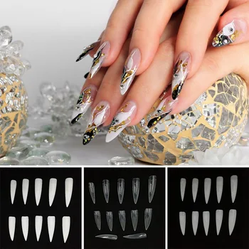 Günstig 1 Beutel/los 100 Stücke Künstliche ABS Falsche Gefälschte Nägel Volle Abdeckung Nagel Lange Salon Transparent Klar Acryl Stiletto Nagel Tipps