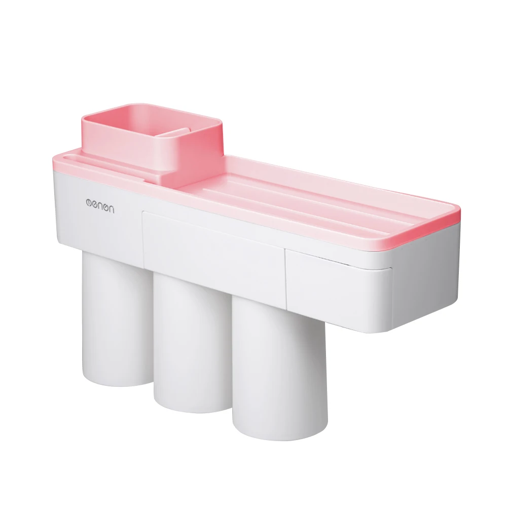 Pink With 3 Cups ECOCO настенный держатель зубной щетки Авто выдавливатель зубной пасты Зубная щетка с дозатором чашка для зубной пасты хранения аксессуары для ванной комнаты аксессуары для ванной держатель для зубных щеток - Цвет: Pink With 3 Cups