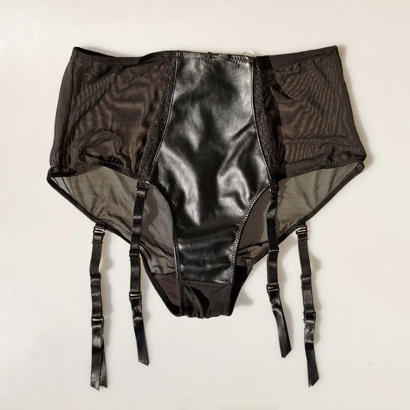 Черные кожаные марлевые штаны на молнии с поясом для подвязок, Сексуальные Металлические пряжки, женские съемные ремни, подтяжки для чулок GA1357