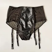 Черные кожаные марлевые штаны на молнии с поясом для подвязок, Сексуальные Металлические пряжки, женские съемные ремни, подтяжки для чулок GA1357