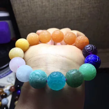 

14mm Natural Colorful Mixed Stone Jewelry Aquamarine Malachite Purple Mica Amazonite Rose Quartz Beads Fashion Bracelet AAAAA