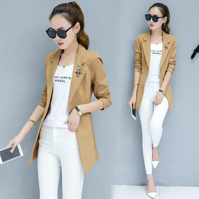 

2017 Autumn Clothing New Style Korean-style WOMEN'S Top Mid-length Slim Fit Small Suit Coat Women's