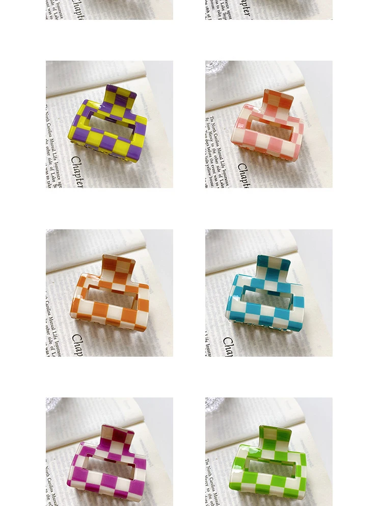 2021 Autumn New Fashion Women Hair Claw Clip Accessories Acrylic Geometric Color Grid For Sweet Girls Shark Hairpins Headdress