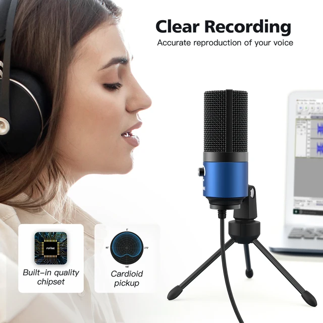 FIFINE USB Podcast Condenser Microphone Bundle with Pop Filter for  Recording On Laptop PC Computer Set (K669+U1)