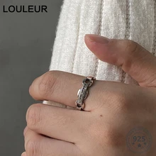 LouLeur, Стерлинговое Серебро 925 пробы, кольцо со смайликом, высокое качество, полые, с эльгическими буквами, открытые кольца для женщин, элегантное, хорошее ювелирное изделие, подарки