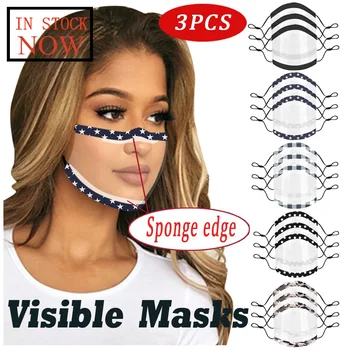 

3pcs Prints Mask With Sponge Edge Clear Window Visible Expression Face Mask Fashion Mondkapjes Wasbaar mascarilla reutilizable