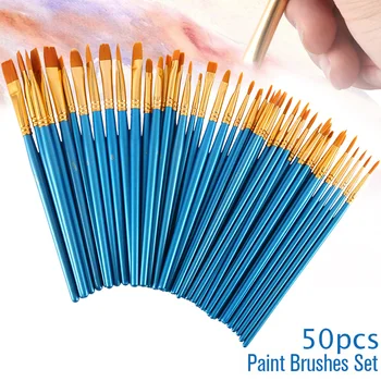 

50pcs Thin Hook Line Pen Paint Brush Blue Baton Hand-painted Drawing Long Tail Nylonhair Brush Art Supplies Special Offer
