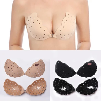 

2020 Sexy Lingerie Women Push Up Wing Silicone Bra Self Adhesive Seamless Bralette Strapless Front Buckle Invisible Bras