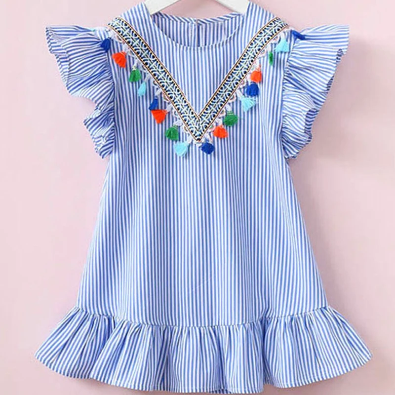 Женская одежда; летнее платье для девочек с цветочным принтом и рукавами-крылышками; Новинка года; милая летняя детская одежда принцессы; вечерние платья