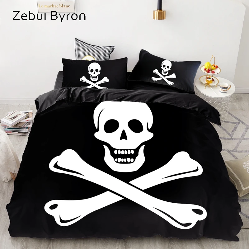 

luxury Bedding Set King/Europe/Queen/Custom,3D Duvet Cover Set,Quilt/Blanket Cover Set,Bedclothes,Pirate flag skull Bed set
