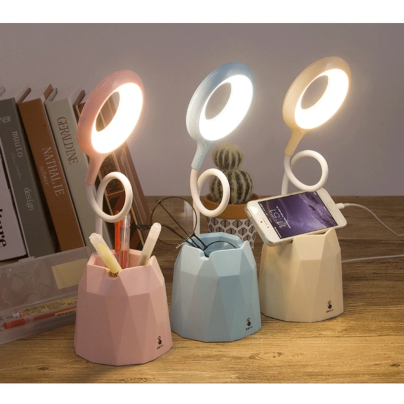 

2000mah USB Rechargeable Led Night Light table Desk Touch lamps Flexible Reading Ring light Children With phone hoder Pen holder