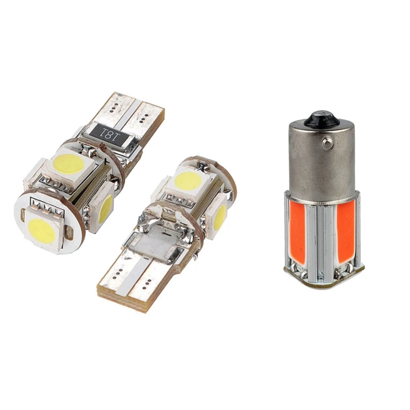 

5 Pcs Car Accessories: 4 Pcs 194 168 5050 W5W Parking Light White & 1 Pcs COB 4 LED 5W Car Turn Signal Light Bulb Red