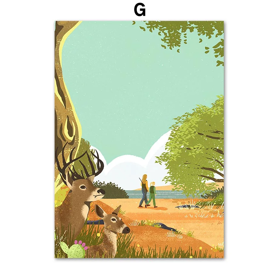 Man-Car-Girl-House-Sunset-Abstract-Travel-Nordic-Posters-And-Prints-Wall-Art-Canvas-Painting-Wall (9)