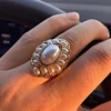 Kinel 2022 New Boho Pearl Ring For Women Fashion Gold Color Austrian Crystal CZ Big Rings Wedding Jewelry Drop Shipping ► Photo 3/6