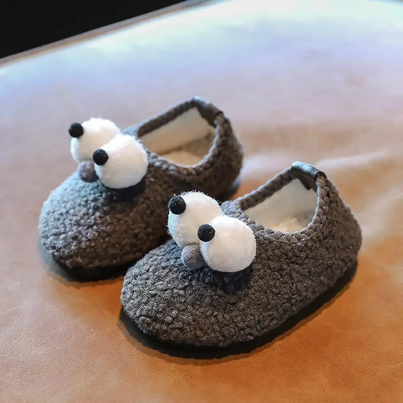 Обувь для маленьких девочек; нескользящая Мягкая подошва; 1-3; сезон осень-зима; Милая обувь для малышей с большими глазами; леопардовая обувь для новорожденных - Цвет: Серый