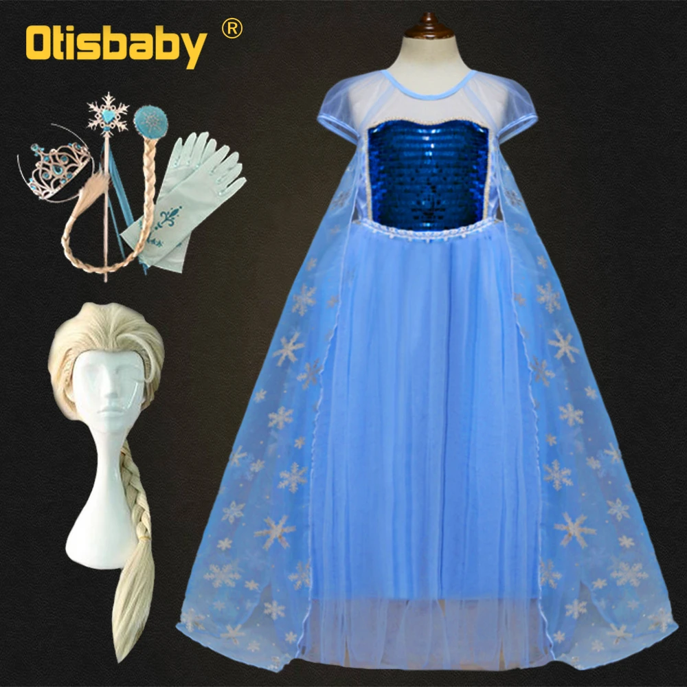 Summer Girls Elsa Dress up Clothes Kids Puff Sleeve Sequins Snow Queen Elza Princess Cosplay Costume Children Party Gown Frocks | Детская